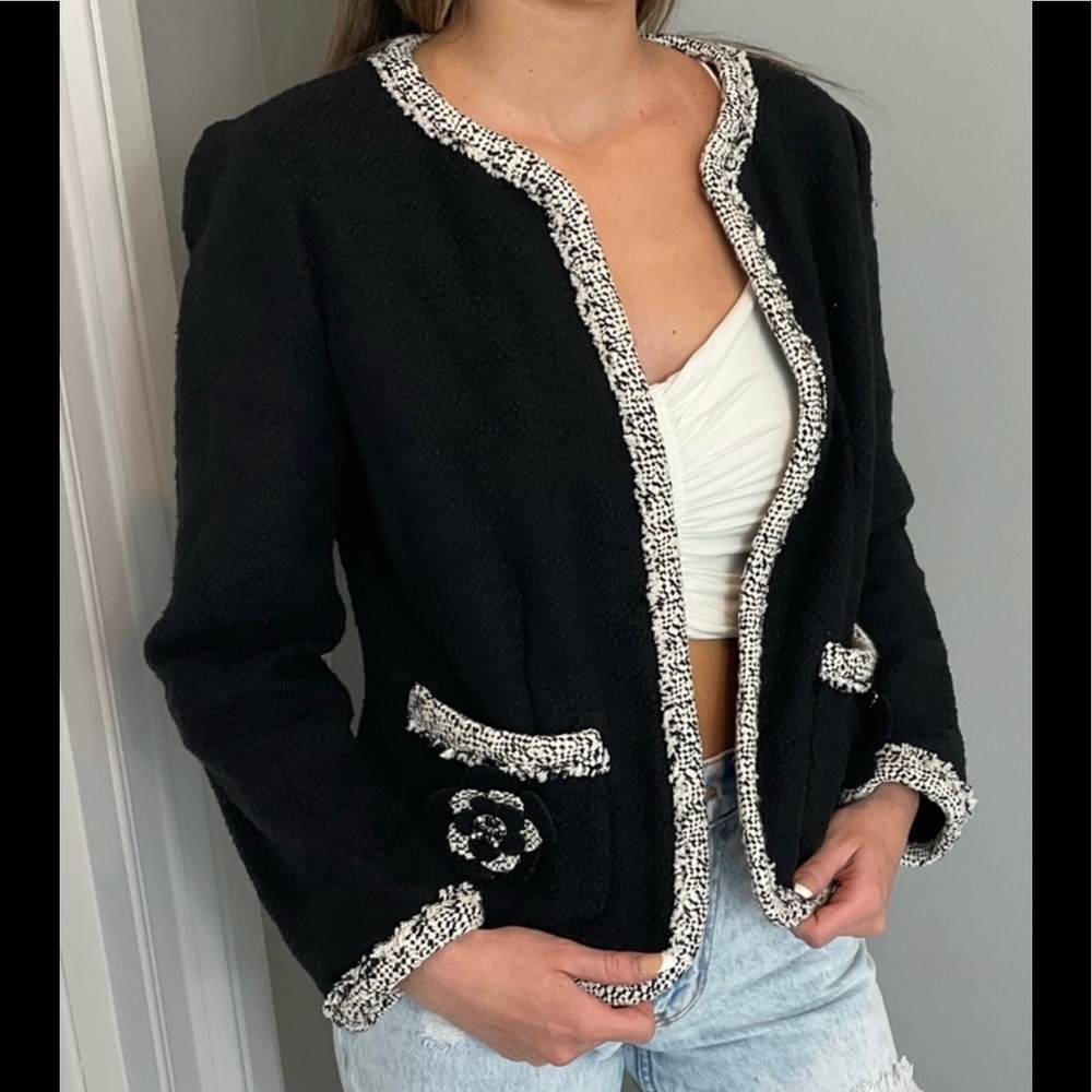 Rebecca Taylor black tweed jacket with floral detail